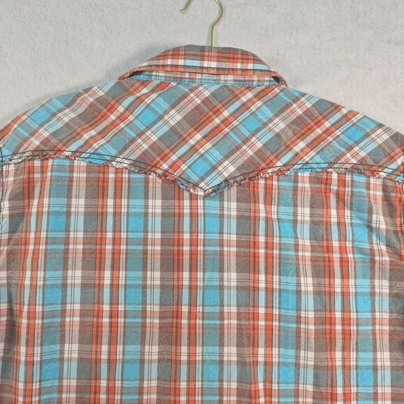 Cowboy Up Snap Front Long Sleeve Western Shirt Men's L Orange Plaid Rodeo Cowboy - Picture 3 of 10